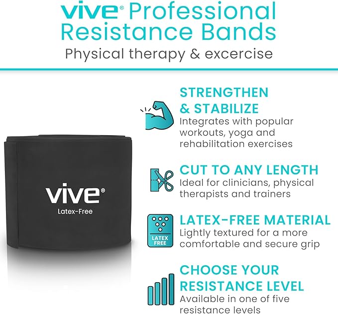 Vive Professional Resistance Bands - 25 Yard Non-Latex Roll for Physical Therapy, Lower and Upper Body Exercise Workout - Straight Elastic for Strength Training, Rehabilitation, Women, Men - Bloomnest