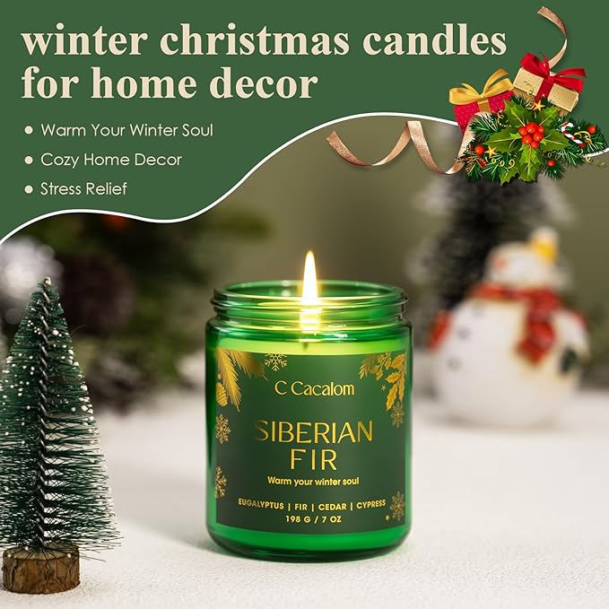 Christmas Soy Candles for Christmas Home Decor Non-Toxic Aromatherapy Scented Candles for Holiday Christmas Gifts, Cozy Cute Jar Candle, Winter Candle for Women Men, Siberian Fir Candle - Bloomnest