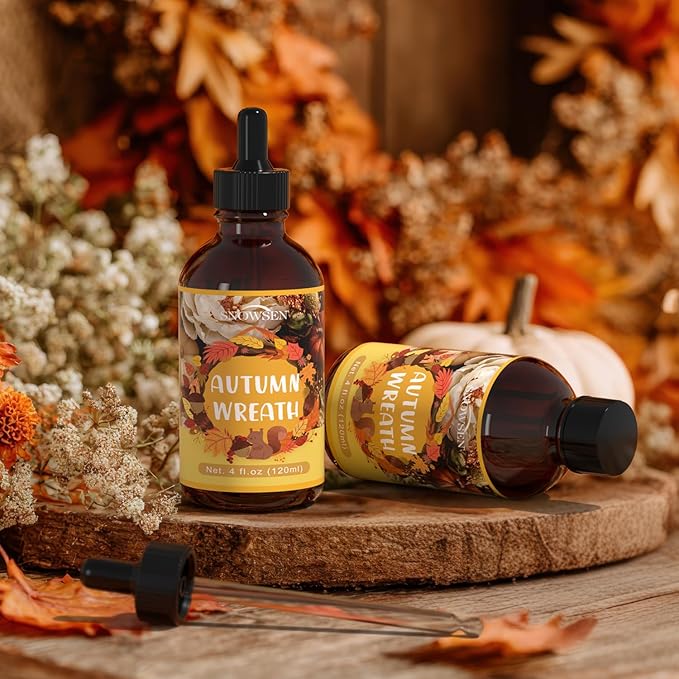 Autumn Wreath Fragrance Oil, Huge 4 Fl Oz, Premium Grade Essential Oil for Diffuser and Aromatherapy, Fall Scent for Soap Making, DIY Candle, Spray, Long Lasting Seasonal Scents - Bloomnest