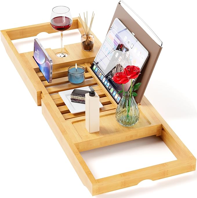 Yirilan Bathtub Trays for Tub,Bath Tray, Foldable Bathtub Caddy,Bamboo - Bloomnest