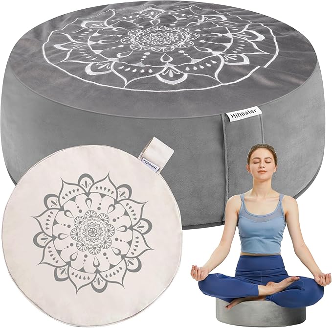Hihealer Meditation Cushion, Traditional Tibetan Meditation Pillow Velvet Cover - Large Floor Cushion Seating for Adults - Yoga Buckwheat Bolster for Women、Moms - Bloomnest