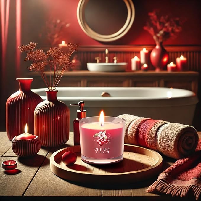 Cherry Candle, Scented Candles Gifts for Women, Candles Gift Set for Her, 3 Scented Votive Candles, Birthday Gifts for Women/Men (Red, 7 oz) - Bloomnest