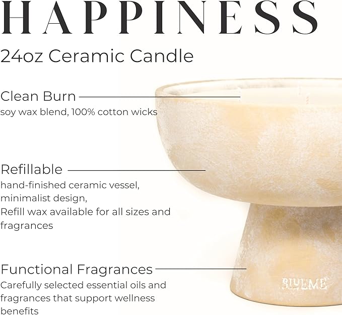 BLUEME Happiness - Yuzu & Ginger, Luxury Candle w/Essential Oils, 5 Wick, Hand-Poured Soy, Cotton Wick, Ceramic - Bloomnest