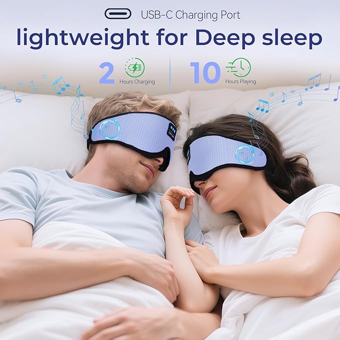 3D Sleep Mask with Bluetooth Headphones, Breathable Cotton Sleeping Headphones for Side Sleepers, Wireless Music Eye Mask with Timer, Gifts for Men Women, Purple - Bloomnest