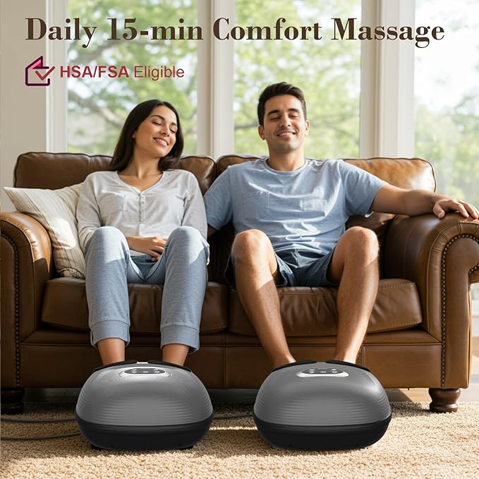 Foot Massager with Heat, Shiatsu Feet Massager for Neuropathy, Plantar Fasciitis, HSA Eligible, Deep Kneading Foot Massager, Gifts for Women Men Mom Her, Size 13, Grey