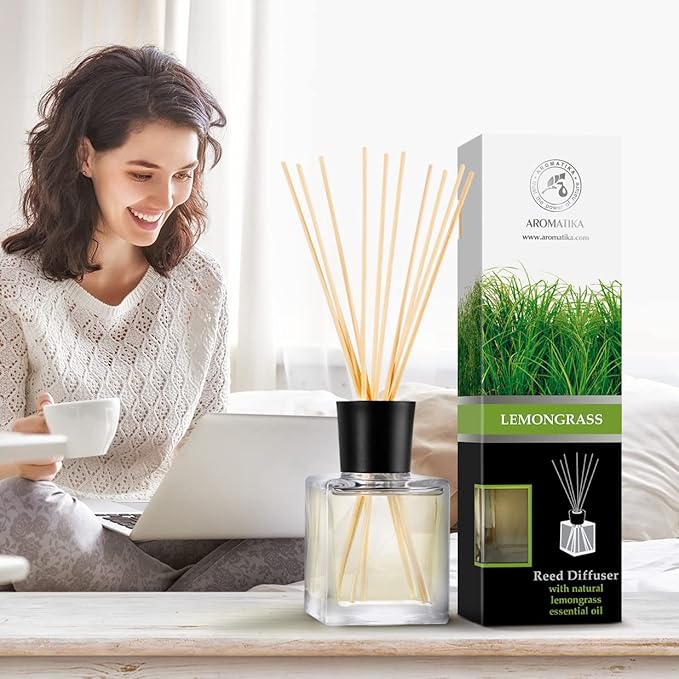 Room Fragrance Diffuser Lemongrass 6.8 Fl Oz - 200ml - with Bamboo Sticks - with Pure & Natural Lemongrass Essential Oil - Intensive Room Scent - Diffuser Gift Set - Bloomnest