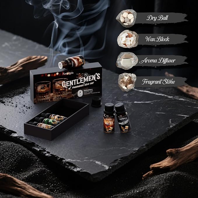 Gentleman Fragrance Oils Set, Essential Oil for Diffuser, Diffuser Oil, Use for Soap Candle Making, Sandalwood, Cedar, Rum, Leather, Smoky Oud, and Frankincense & Myrrh - Bloomnest