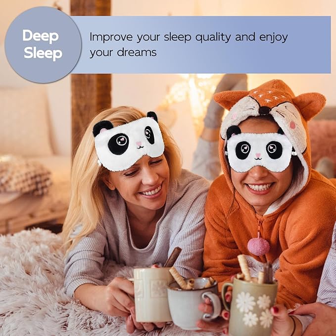 Cute Sleep Masks Cartoon Animal Panda Eye Masks Soft Plush Sleeping Mask Travel Blindfold Eye Shade for Kids Girls & Adults (Panda) - Bloomnest