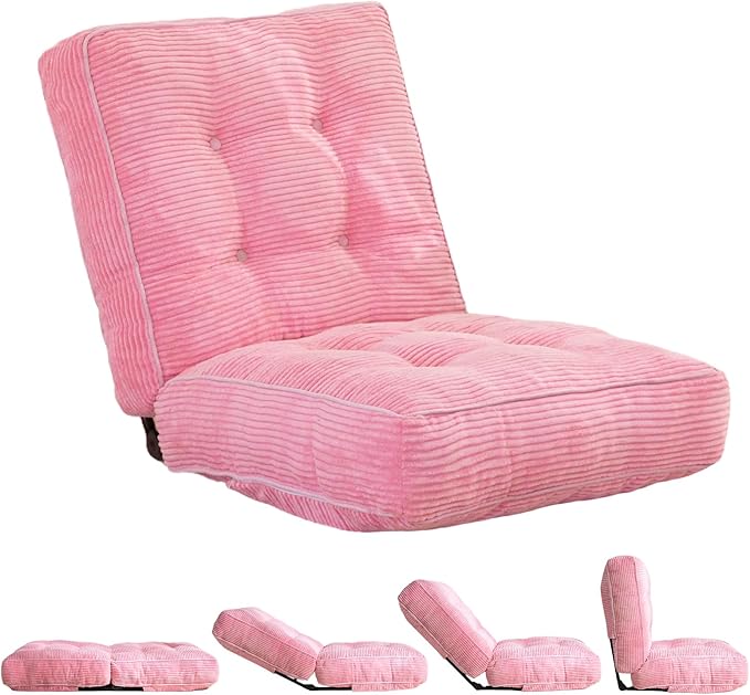MAXYOYO Adjustable Floor Chair with Back Support, Gaming Chair Floor Meditation Couch with Tufted Cushion, Adults Lounge Folding Sofa Seat for Reading Meditating Sleeping, Pink - Bloomnest