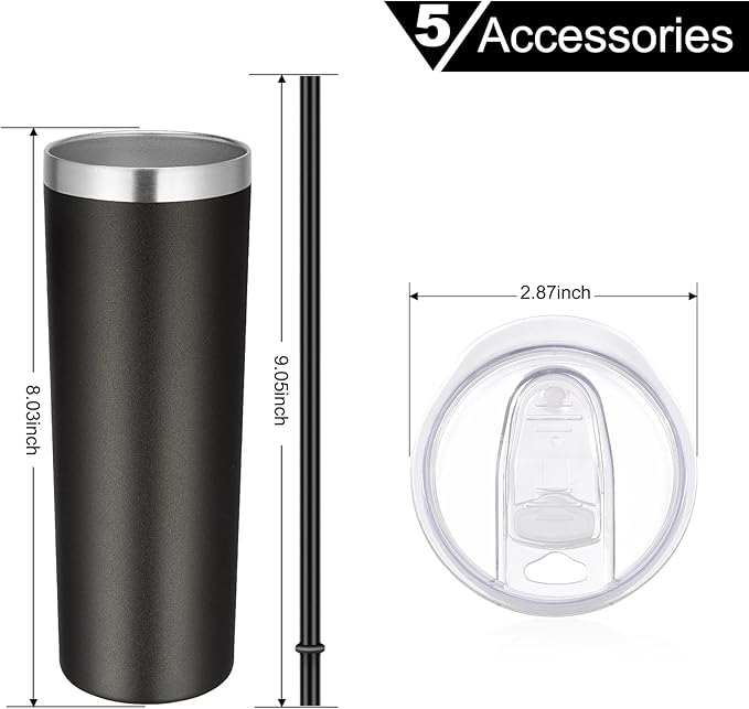 VEGOND Stainless Steel Skinny Tumblers Bulk 12 Pack, 20 oz Vacuum Insulated Tumblers with Lids and Straws, Double Wall Coffee Mug, Travel Water Cup, Matte Black - Bloomnest