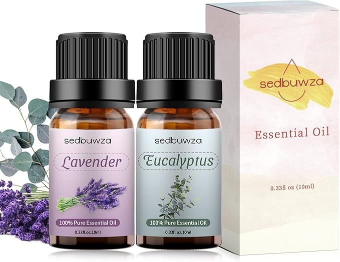 Sedbuwza Lavender Eucalyptus Essential Oil Set, Lavender Fragrance Oil Eucalyptus Scent Oil Set for Diffuser, Aromatherapy, Massage, Soap, Candle Making 2 x 10 ml Sedbuwza