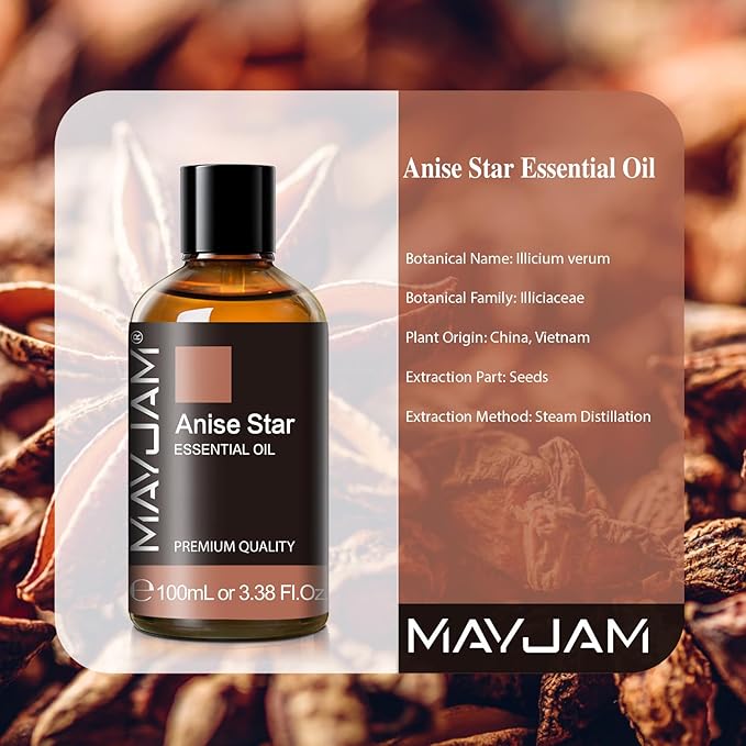 Anise Star Essential Oil, MAYJAM Pure Anise Star Oils for Diffusers, 3.38FL.OZ/100ML Star Anise Essential Oil with Premium Glass Dropper, Anise Oil - Bloomnest