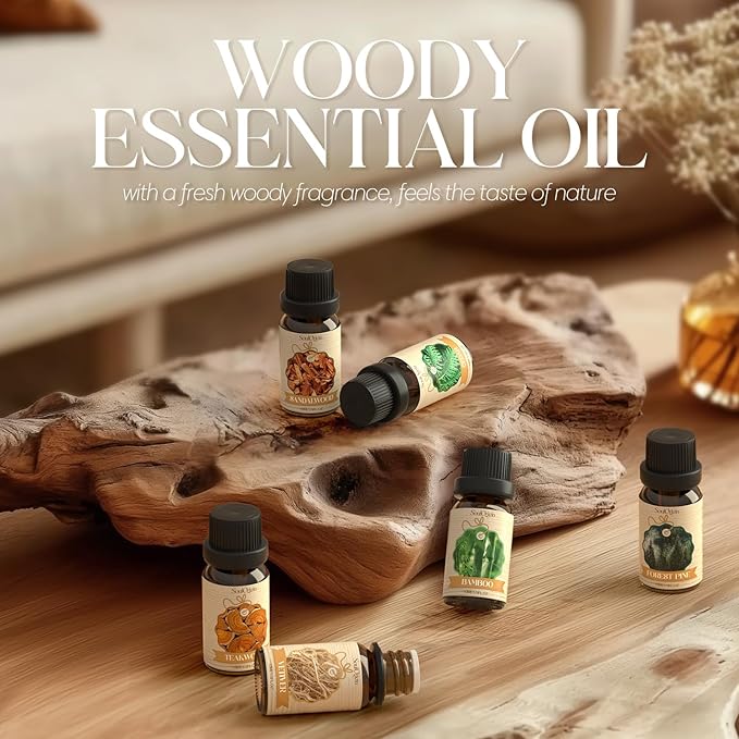 Woody Essential Oils Set, Fragrance Oil Set for Diffuser, Scent Diffuser Oil for Candle Making- Sandalwood, Cedar, Bamboo, Teak, Vetiver, Forest Pine - Bloomnest