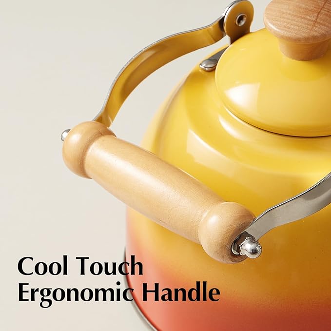 ROCKURWOK Tea Kettle, Tea Pot with Cool Touch Ergonomic Handle, Teapot Food Grade Stainless Steel, Tea Kettle Stovetop, Kettle Teapot, Whistling Tea Kettle, Small Tea Pot, 1.6 Quart (Orange) - Bloomnest