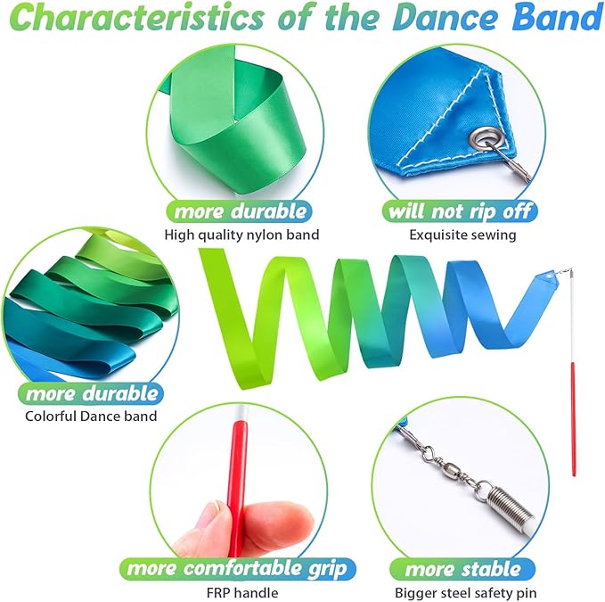 Cikyner Gymnastics Ribbon, 2 Pack Colorful Gymnastics Band with Stick, Dance Band Children Rainbow Band for School and Home Game, Ideal for Girls on Children's Birthday Party or Christmas - Bloomnest