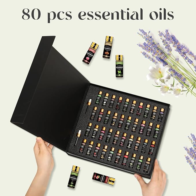 Essential Oil Set 80 Pcs - 100% Natural Essential Oils Kit-Perfect for Diffuser, Humidifier, Massage,Soap, Candle Bath Bombs Making, 80 * 5ML(0.17oz), Christmas Gift for Aromatherapy Lover - Bloomnest