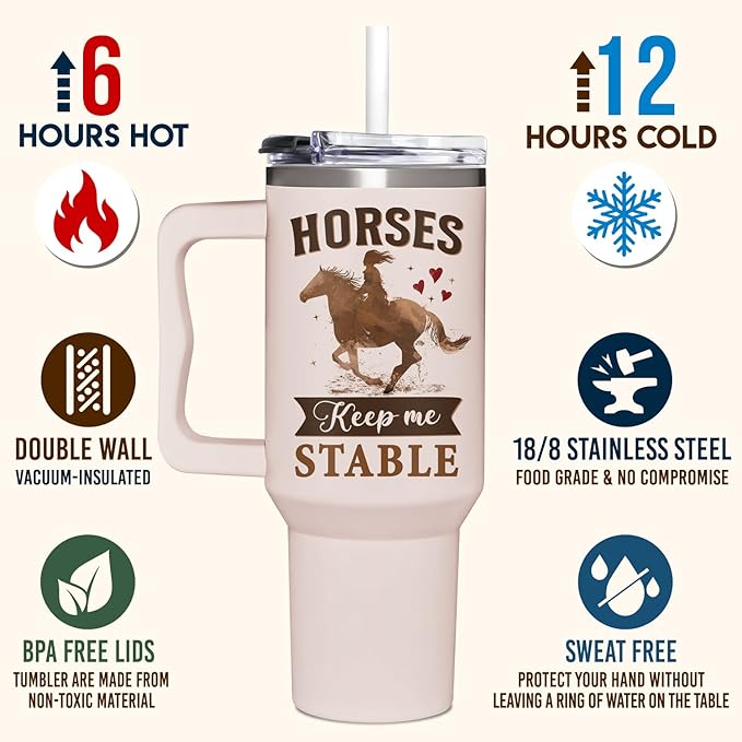 Horse Gifts For Women - Mothers Day, Birthday, Christmas Gifts For Horses Riding Lovers, Owners - Horse 40Oz Tumbler With Handle & Straw - Bloomnest