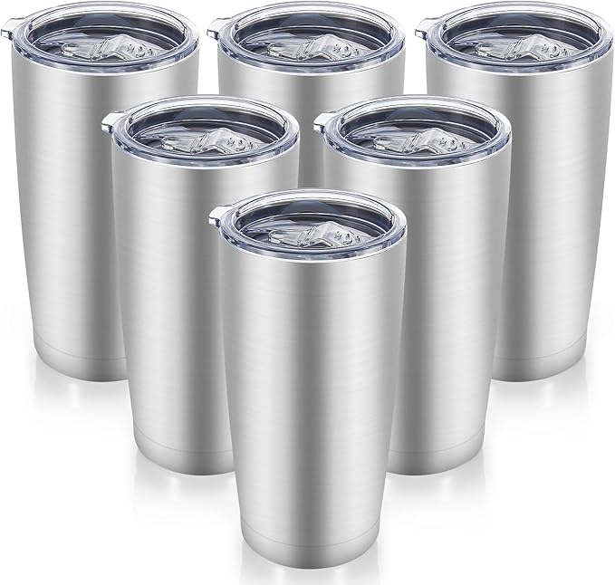 20 oz Tumblers Bulk Stainless Steel Tumbler with Lid Double Wall Vacuum Insulated Coffee Mug 20oz Powder Coated Cup for Hot and Cold Drinks, Stainless, 6 pack - Bloomnest