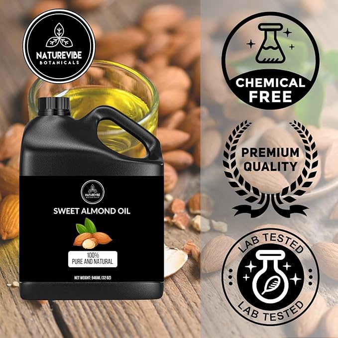 Naturevibe Botanicals Sweet Almond Oil 32 Ounces | 100% Pure and Natural Unrefined Cold Pressed Carrier Oil | Great for Skin Care and Hair Care - Bloomnest