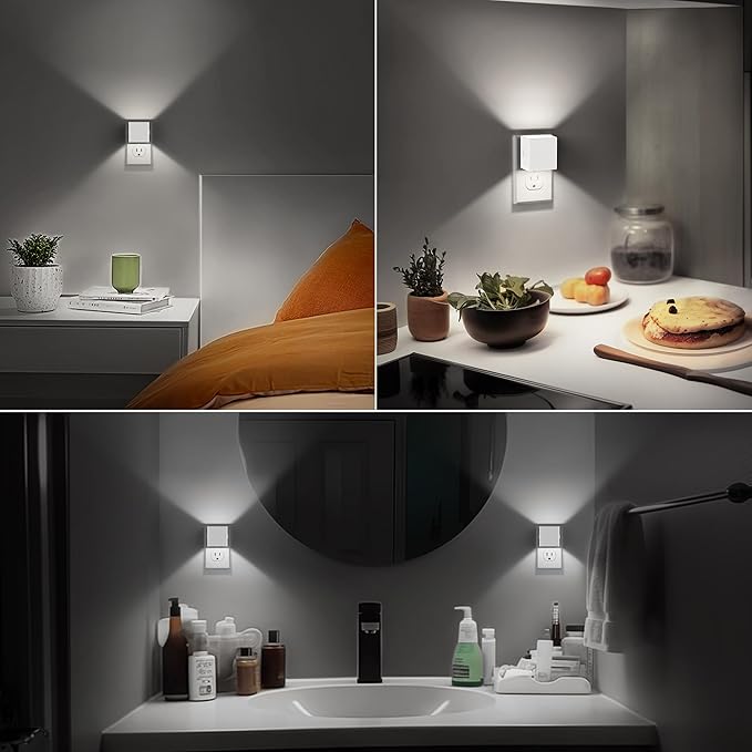 DORESshop LED Night Lights Plug into Wall [2 Pack], Plug in Nightlight, 3 Level Brightness Adjustable Night Light, Dusk to Dawn Sensor, Nightlights for Adults, Bedroom, Bathroom, Hallway, Daylight - Bloomnest
