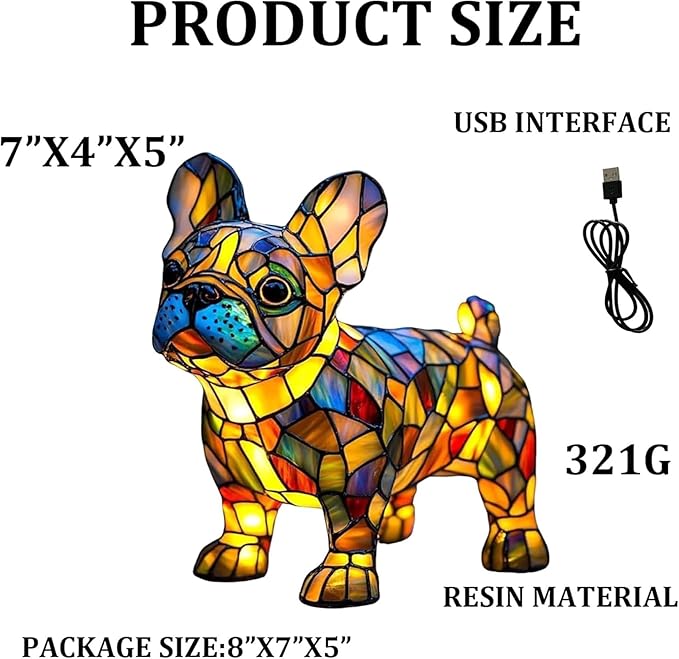 Cute Puppy Lamp, Dog Series Art Night Light, Stained Resin French Bulldog, Corgi, and Dachshund Lamp, Cute Pet Dogs LED Table Lamp with Warm Ambient Glow, Fun Gift for Dog Lovers (French Bulldog) - Bloomnest