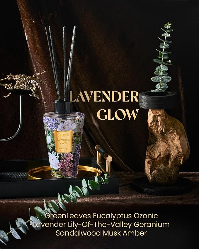M&SENSE Lavender Glow Reed Diffuser Set - 8.79fl oz Home Fragrance Non-Toxic Essential Oil Diffuser with Sticks, Air Freshner Gifts for Bathroom Shelf Decor MSENSE