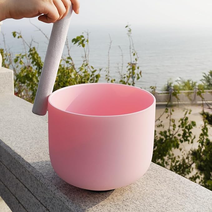 KVKA Pink Color F Note Heart Chakra Quartz Crystal Singing Bowl 8 inch with Carrying Case for healing sound Yoga - Bloomnest