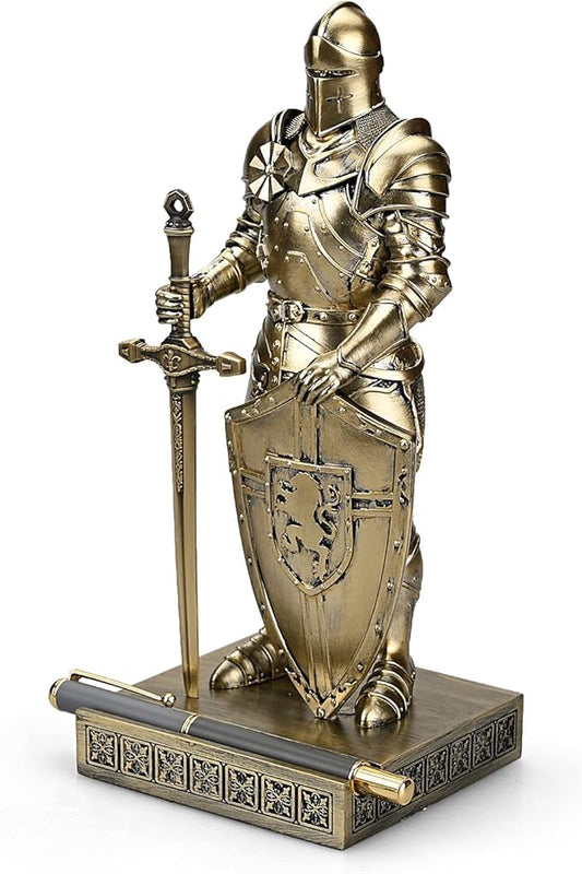 King's Guard Ornament Knight Statue for Desk, Desktop Accessories Pen Holder Pen Stand Paperweight for Office and Home (Bronze)