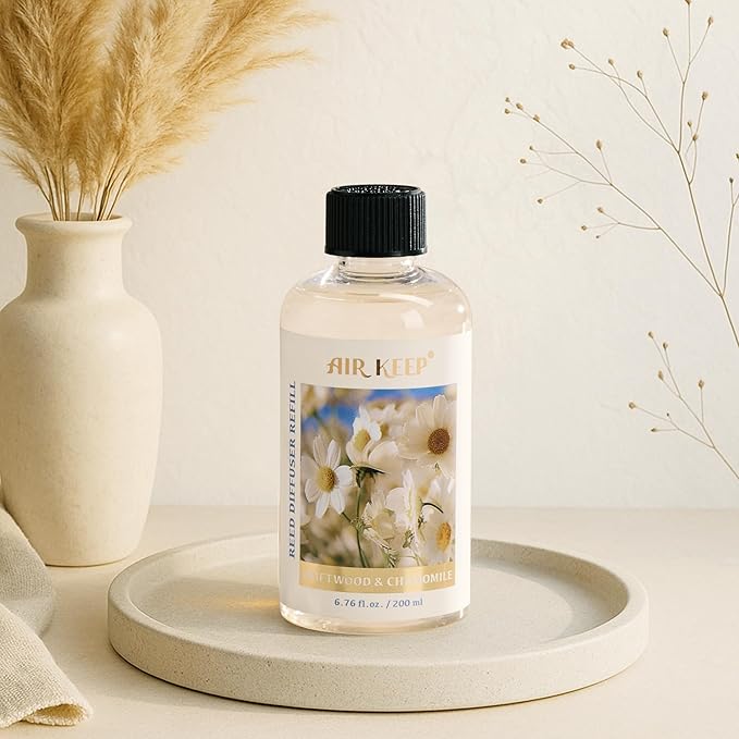 Airkeep Reed Diffuser Oil Refill with Diffuser Sticks, 6.76 Fl Oz(200ml) Chamomile Wood Scented Oils, Aroma Therapy, Home Fragrance & Air Freshener, Office Décor, Decoration - Bloomnest