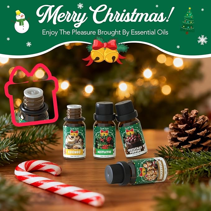 Christmas Essential Oils Set, Fragrance Oil Set for Diffuser, Scent Diffuser Oil for Candle Making-Christmas Cake, Eggnog, Candy Canes, Gingerbread, Mistletoe, Christmas Pudding - Bloomnest
