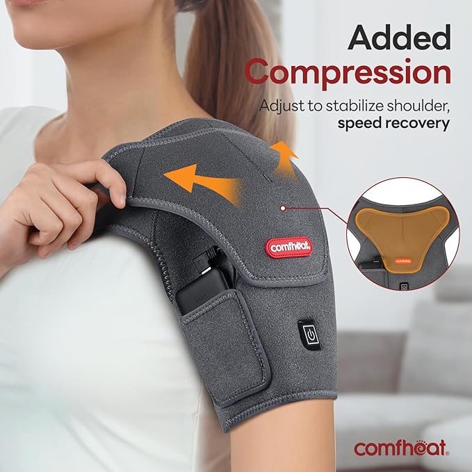 Cordless Shoulder Heating Pad for Rotator Cuff Pain Relief, Heated Shoulder Brace Compression Wrap Portable with Battery, 3 Heat Settings, Easy Wear Fits Men & Women (S to L)