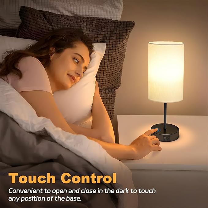 AKASUKI Table Lamp for Bedroom, 3 Way Dimmable Touch Lamp with Dual Charging Station, Small Bedside Lamps for Night Stands, Living Room, Office(LED Bulb Included) - Bloomnest
