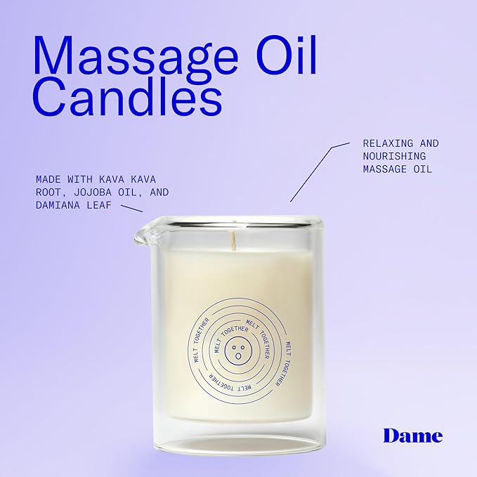 Dame Products Massage Oil Candle - Plant-Based with Kava Kava - Moisturizing and Relaxing - Melt Together Scent - Bloomnest