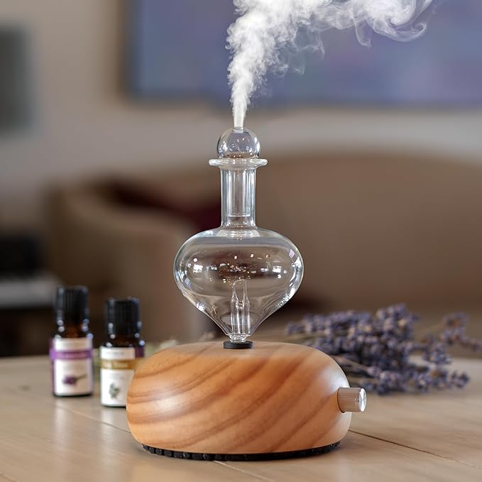 ArOmis Premium Glass Essential Oils Nebulizer - Waterless Diffuser for Aromatherapy - Handmade Oil Diffuser, Wooden Base, No Plastic, No Heat, No Battery, No LEDs - Orbis Lux Eros ArOmis