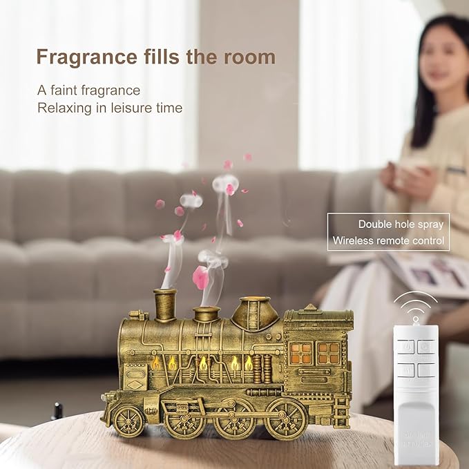 Train Diffuser 300ml, Aromatherapy Diffuser Cool Mist Ultrasonic Aroma Train Diffuser with Remote Control 2 Light 2 Mist Mode Auto Shut-Off for Bedroom Office Hotel(Bronze) - Bloomnest