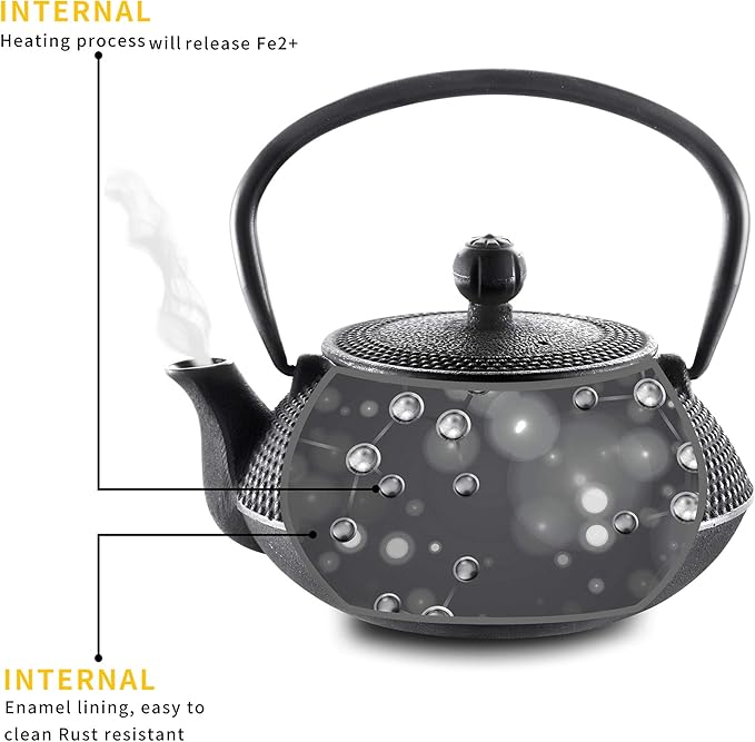 Velaze Cast Iron Teapot Set,Japanese Teapot Heat Preservation with Trivet,Stainless Steel Infuser and 2 Cups,Durable Cast Iron with a Fully Enameled Interior,Beautiful Hammered Design,700ML/23oz - Bloomnest