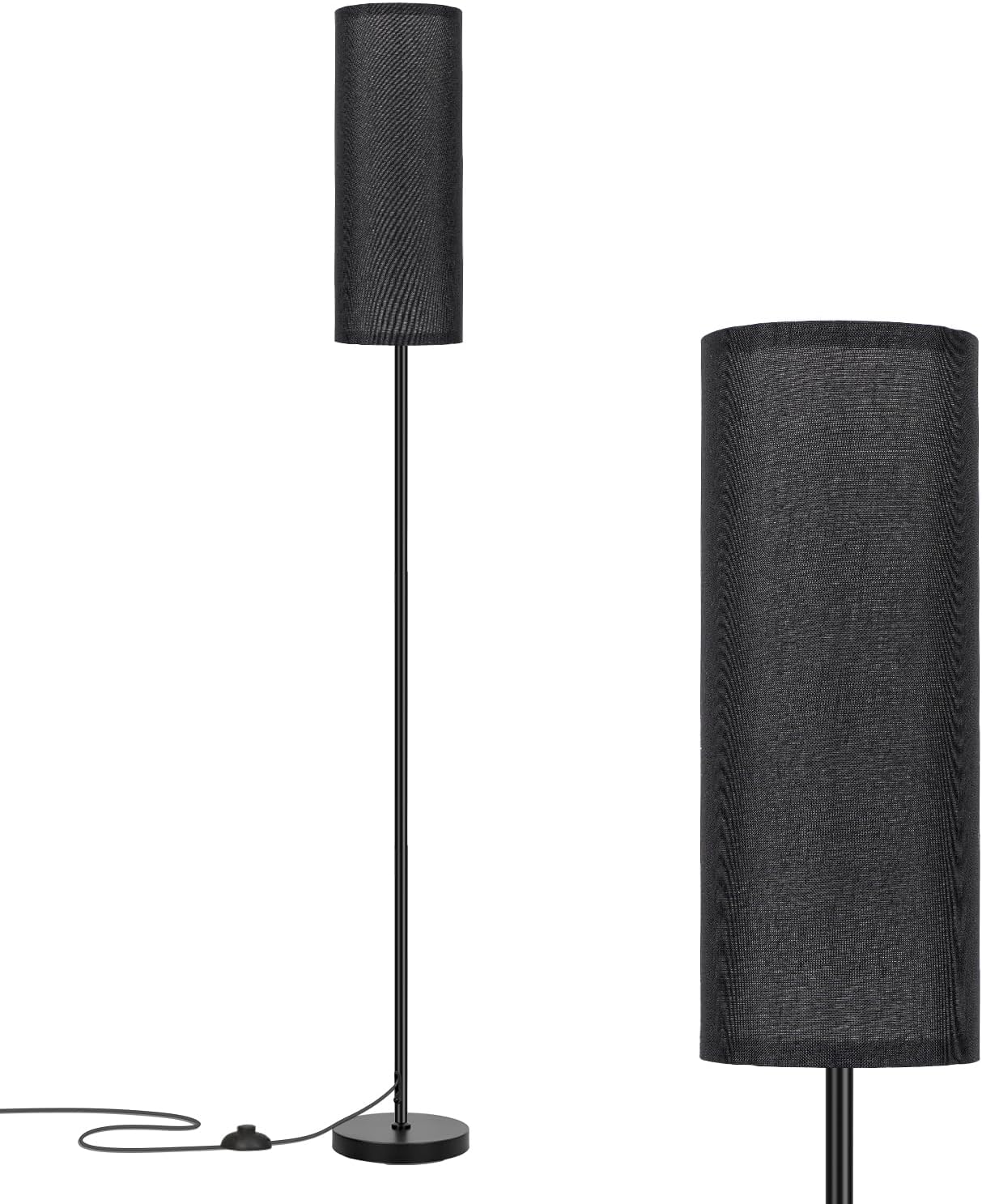 FRIDEKO HOME Floor Lamp with Black Shade, Simple Design with Foot Pedal Switch, Small Tall Lamps for Living Room Bedroom Office, Corner Floor Stand Light with Black Pole Lamp (No Bulb/No Remote)