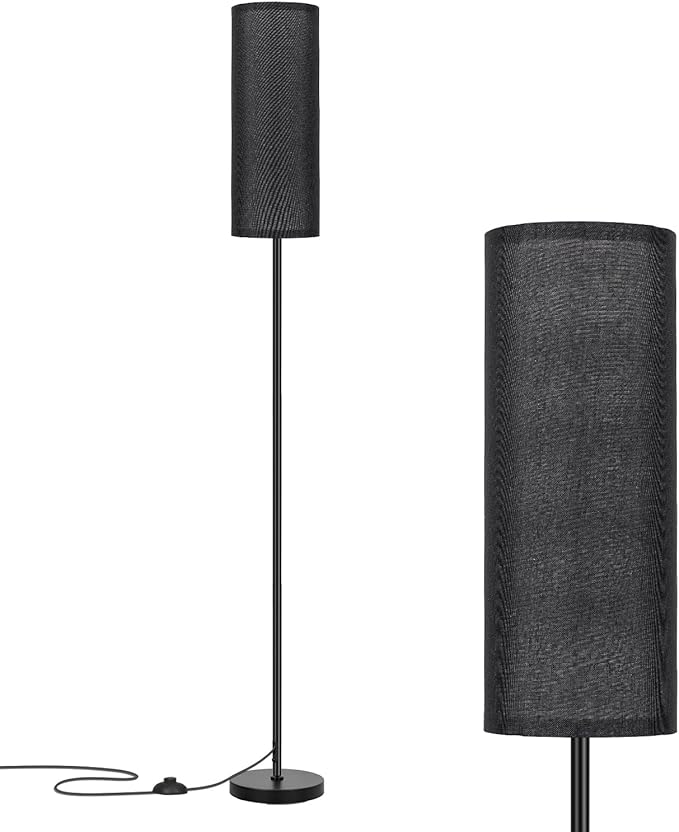 FRIDEKO HOME Floor Lamp with Black Shade, Simple Design with Foot Pedal Switch, Small Tall Lamps for Living Room Bedroom Office, Corner Floor Stand Light with Black Pole Lamp (No Bulb/No Remote) - Bloomnest