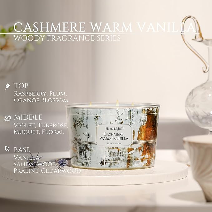 HomeLights Scented Candles for Women & Men, 18oz Candle Jars Aromatherapy 4-Wick Candle, Ideal for Industrial Chic Home Decor and Gifts, Cashmere Warm Vanilla - Bloomnest