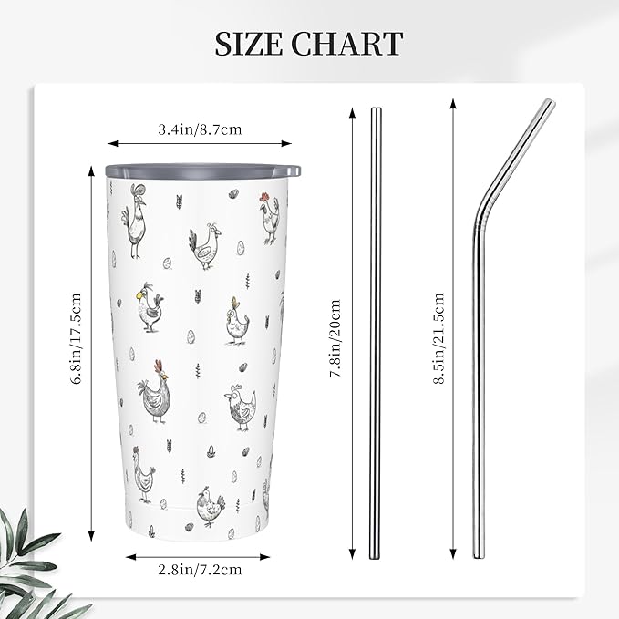 Chicken Tumbler with Lid and Straw 20 oz Stainless Steel Cup Insulated Tumbler Coffee Mug for Home Office or Car Christmas Birthday Gifts - Bloomnest