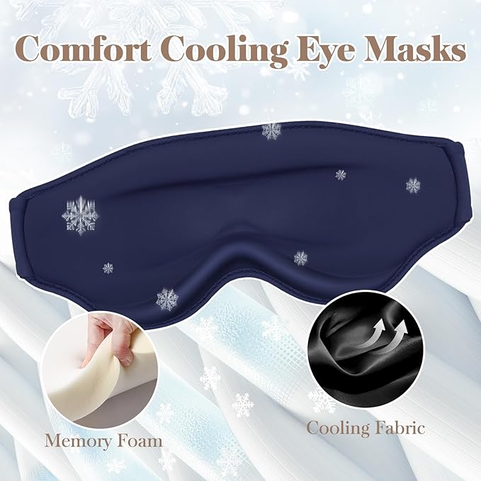 3D Cooling Eye Mask Sleep Mask for Men & Women, 100% Pressure-Free & Light Block-Out Eye Mask for Sleep with Easy Adjustable Strap, Night Eye Cover for Travel, Blue - Bloomnest