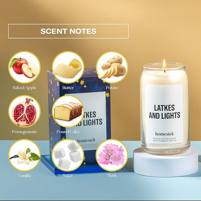 Homesick Scented Candles for Home (Latkes and Lights) - 13.75 oz Long-Lasting Soy Wax Blend Jar Candle Gifts for Women & Men, 60-80 Hours Burn Time - Notes of Fresh Mineral Springs, Water Lotus & Pine - Bloomnest