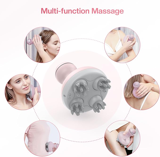 COMFIER Scalp Massager for Hair Growth, Waterproof & Full Body Kneading, 84 Massage Nodes, Handheld Head Scratcher, Cat Massager, Pink COMFIER