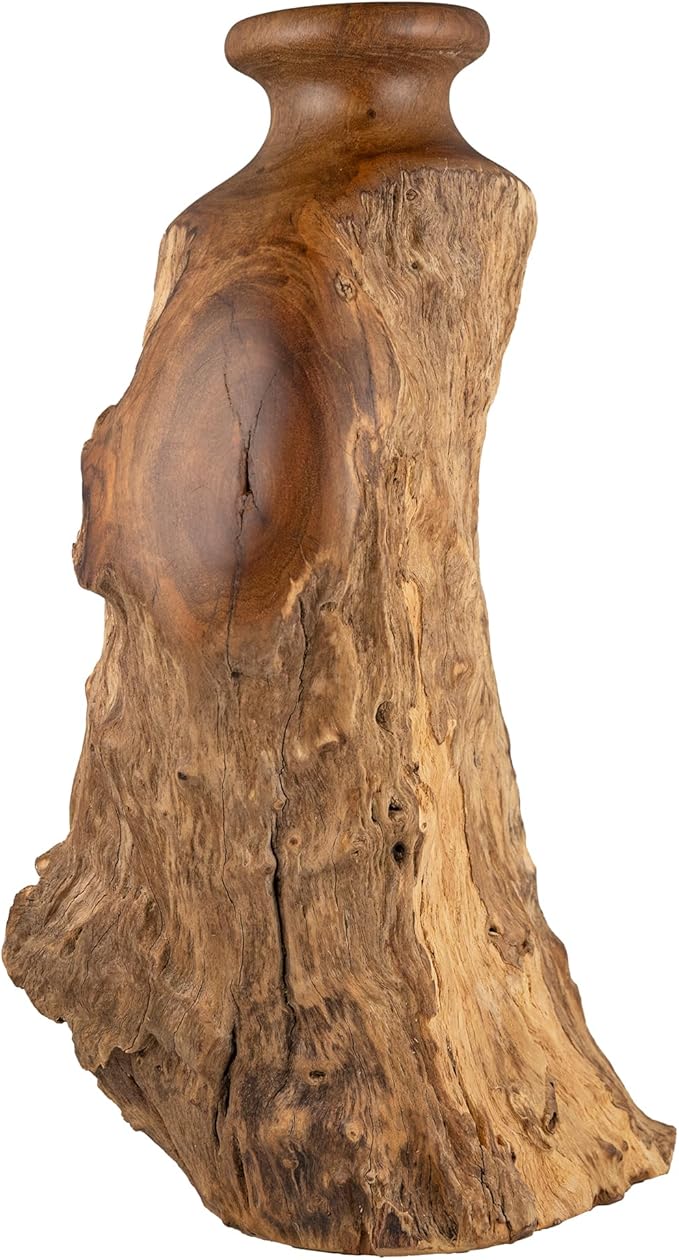 Vitex Pubescens Vahl Handcrafted Natural Wooden Vase; H(11.8”) x D(5"-6.5"); Unique Wooden Vase - Bloomnest