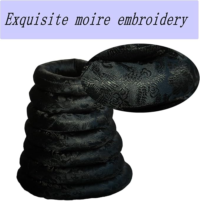 Singing Bowl Cushion Silk Brocade Ring Cushion Pillow 7 Set，Used for Crystal/Tibetan Singing Bowls ，Singing Bowls Cushion,O-Ring Set，Buddhist Sound Bowl Pad (Color : Black, Size : 6-12) - Bloomnest
