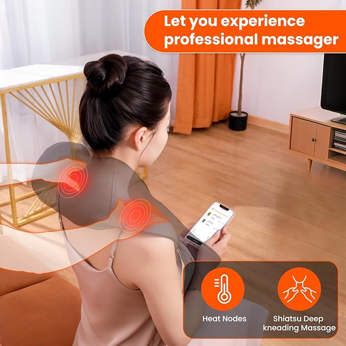 AMZPONY® Cordless Neck Massager for Pain Relief Deep Tissue, Rechargeable Shiatsu Neck and Back Massager with Heat Kneading Shoulder Massage for Body Muscle Pain Relief,Gifts for Dad Mom Friends - Bloomnest
