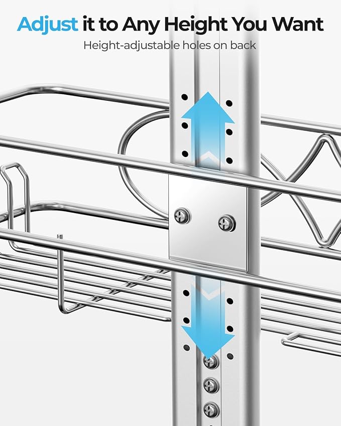 ODesign 2 Tier Stainless Steel Anodized Aluminum,Height-Adjustable Rustproof Shower Caddy Hanging Anti-Swing-Over The Shower Head Caddy-Bathroom Showe r Storage Organizer With Soap Box Holder- Sliver - Bloomnest