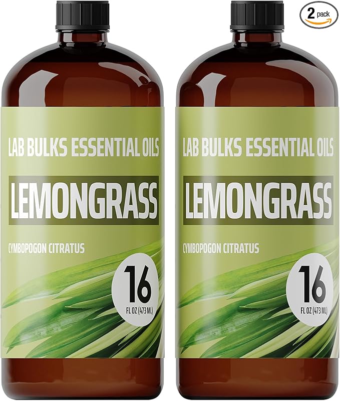 Lab Bulks Essential Oil Lemongrass Essential Oil 2-Pack, 16oz Bottle, Bulk for Diffusers, Home, Care, Aromatherapy, Candles - Bloomnest