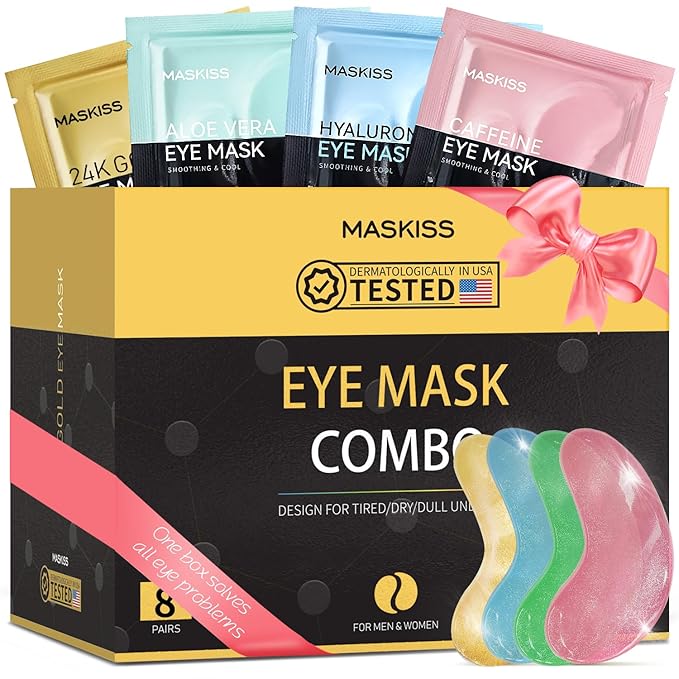 Under Eye Patches(8 Pairs), 24K Gold, Caffeine, Hyaluronic Acid, Aloe Vera Eye Masks for Dark Circles Puffy Eyes Undereye Bags, Eye Skin Care Gift Set for Bachelorette Party Favors - Bloomnest