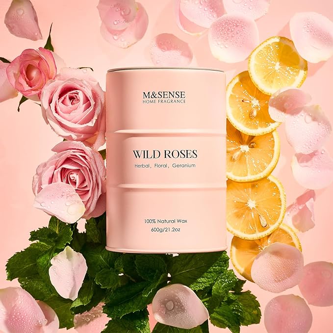 M&SENSE Wild Rose Large Natural Scented Candle, 120 Hours Long Lasting Soy Candles 21.2oz, Stress Relief Luxury Aromatherapy Candles for Women, Romantic Candle Valentines Day Gifts for Her - Bloomnest